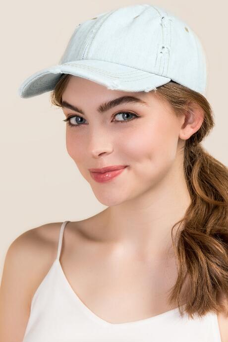 Francescas Emilie Distressed Denim Cap - Light Blue
