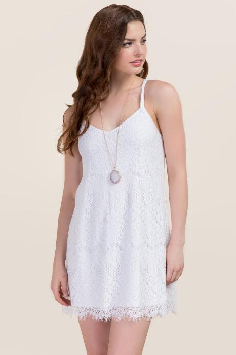 Francesca's Jacey X Back Lace Shift Dress - White