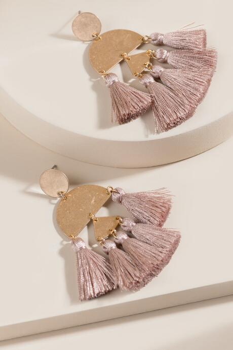 Francesca's Ayla Mini Tasseled Chandelier Earrings - Taupe