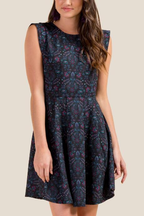 Francesca's Freya Floral Skater Dress - Black