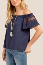 Francesca Inchess Adela Off The Shoulder Blouse - Navy