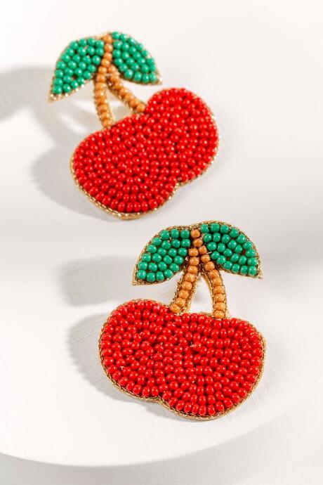 Francesca's Cherry Seedbead Earrings - Red