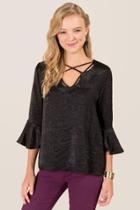 Francesca's Jada Bamboo Bell Sleeve Top - Black