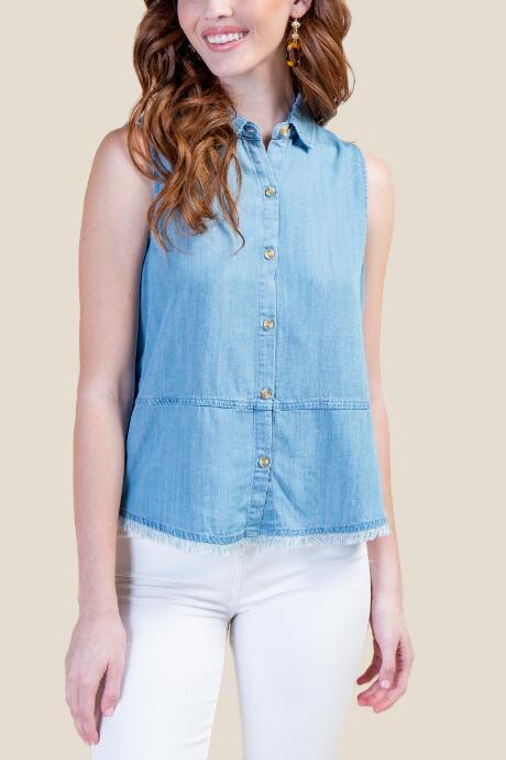 Francesca's Courtney Button Down Tank Top - Chambray