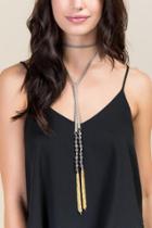 Francesca's Albany Leather And Agate Self Tie Necklace - Gray