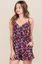 Francesca's Estelle Floral Romper - Wine