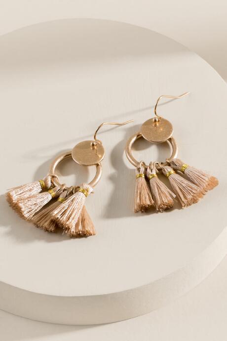 Francesca's Adeline Circle Tassel Earrings - Taupe