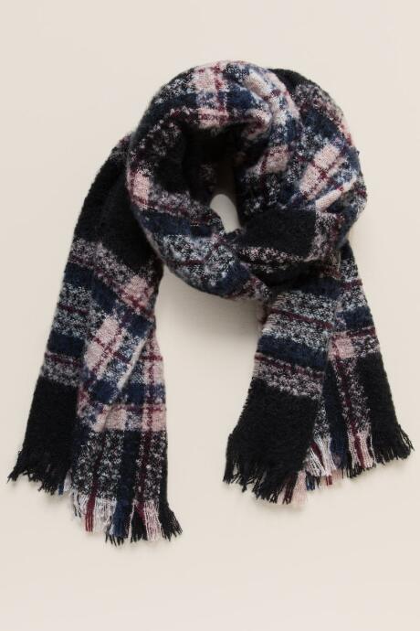 Francesca's Aja Boucle Plaid Scarf - Black