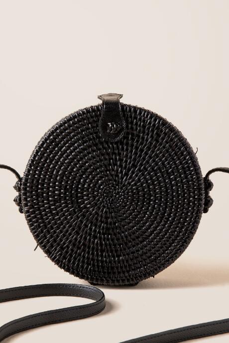 Francescas Jayne Round Rattan Crossbody In Black - Black