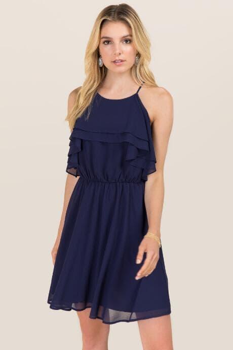 Francesca's Langley Ruffle A-line Dress - Navy