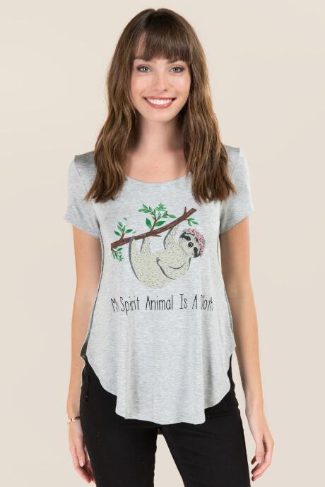 Alya My Spirit Animal Is Sloth Graphic Tee - Heather Gray