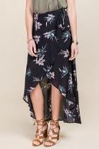 Mi Ami Layna Tropical Floral Wrap Skirt - Black