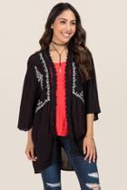 Blue Rain Colleen Embroidered Kimono - Black