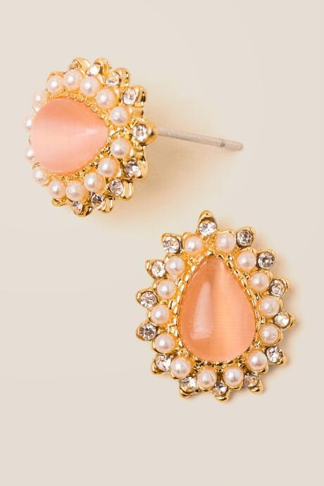 Francesca's Evey Stone Pearl Stud Earring - Mauve