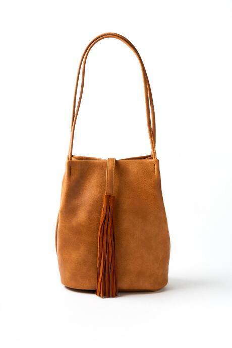Francesca's Alley Suede Bucket Tote - Tan