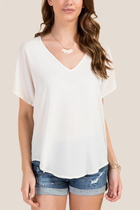 Lush V Neck Basic Back Seam Top - Ivory
