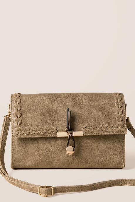 Francescas Taylor Whipstitched Hook Crossbody - Olive