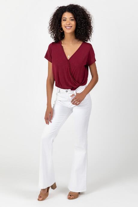 Francesca's Everleigh Surplice Bodysuit - Burgundy