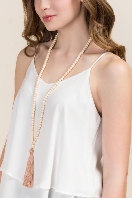 Francesca's Sienna Wood Tassel Pendant Necklace - Beige