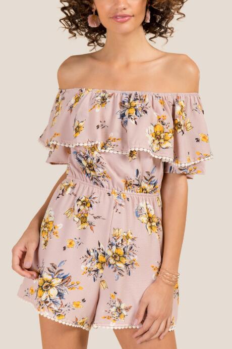 Francesca Inchess Bailey Pom Floral Romper - Blush