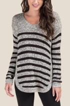 Francesca's Macy Scalloped Striped Sweater - Black/white