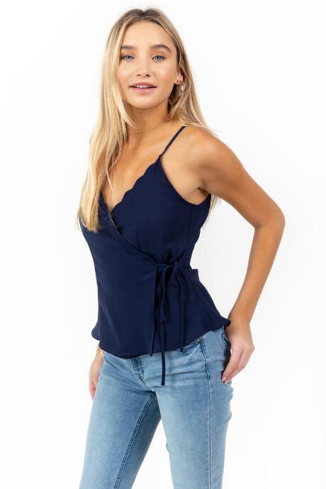 Francesca's Shandra Scallop Wrap Tank Top - Navy
