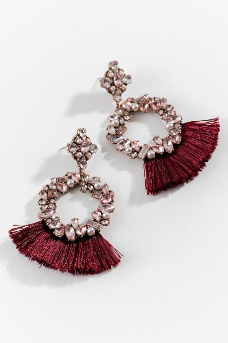Francesca's Melody Pearl Tassel Statement Earrings - Burgundy