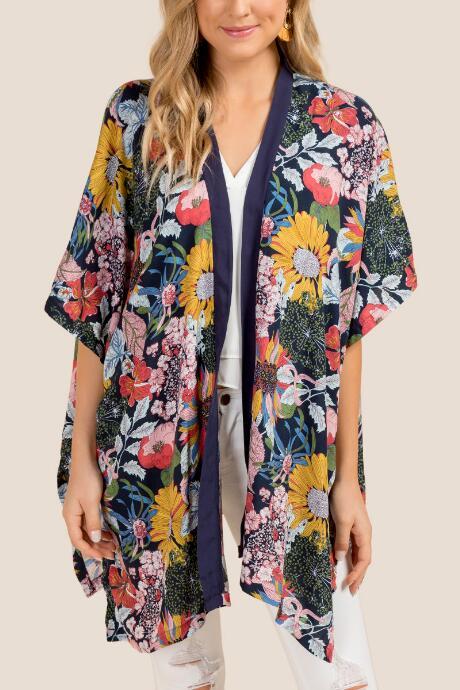 Francesca's Pamela Floral Ruana - Navy