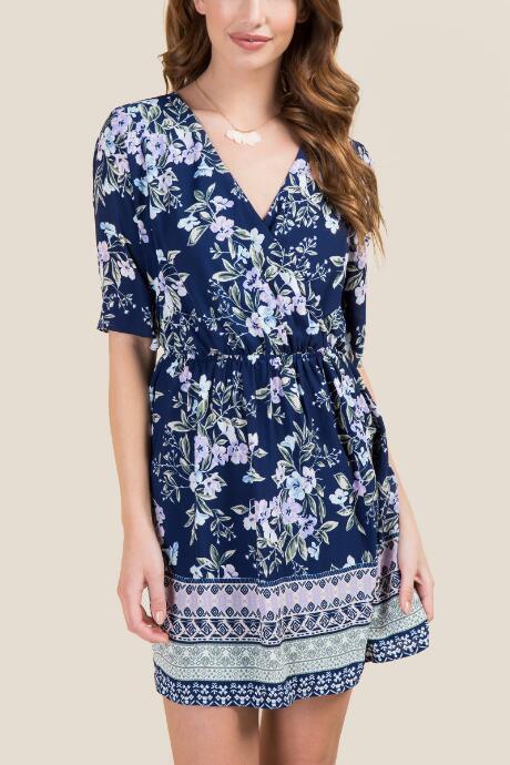 Francesca's Tate Floral Wrap Dress - Navy