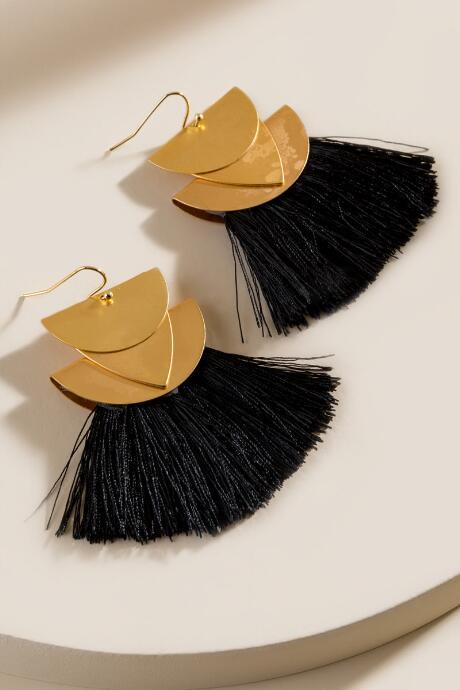 Francesca's Lilian Crescent Fan Tassel Earrings - Black