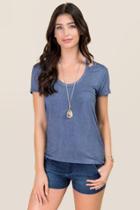 Aya Georgie Mineral Wash Open Neck Tee - Indigo