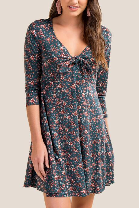 Francesca Inchess Everly Tie Front Dress - Dark Teal