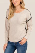 Francesca's Brandi Cross Stitch Accented Sweater - Heather Oat