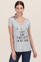 Alya If I Can't Bring My Cat Embroidered Graphic Tee - Heather Gray