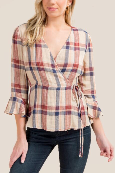 Francesca's Rita Wrap Peplum Blouse - Taupe