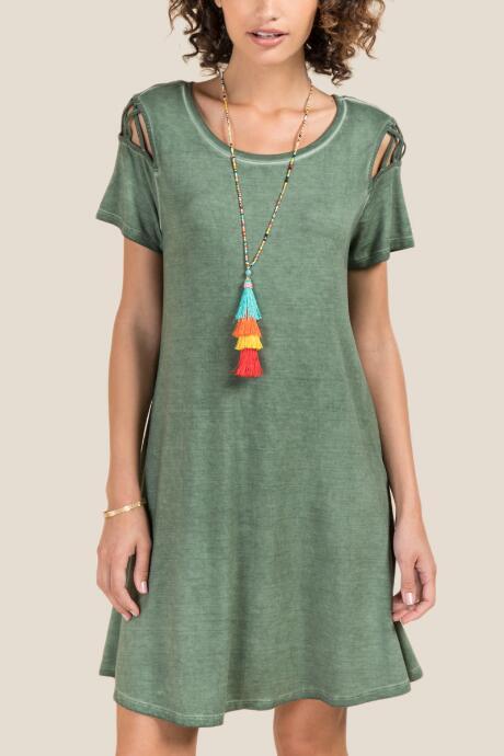 Francesca Inchess Mariah Latter Sleeve Mineral Wash Knit Dress - Dark Olive