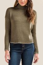 Francesca's Jane Whipstitch Cropped Sweater - Olive
