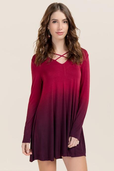 Alya Casee X Neck Shift Dress - Wine