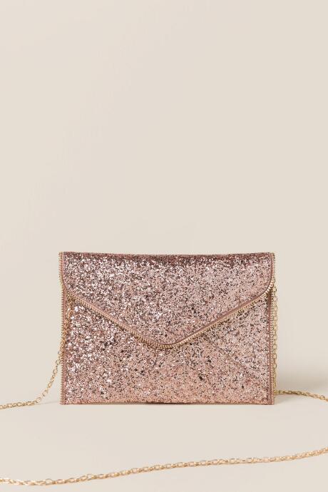 Francesca's Presley Rose Gold Glitter Crossbody Clutch - Rose/gold