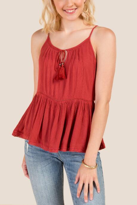 Francesca's Cynthia Peplum Crochet Tank - Cinnamon