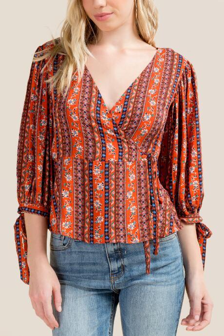 Francesca Inchess Molly Mixed Print Tie Blouse - Cinnamon