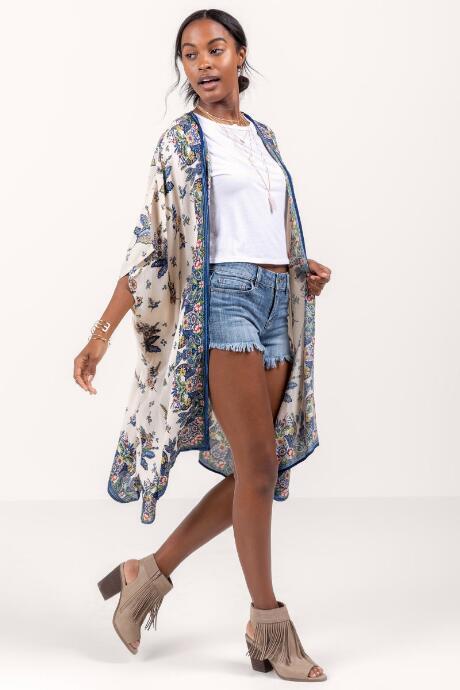 Francesca's Bethany Floral Kimono - Ivory