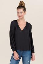 Francesca's Tamina Tie Poet Sleeve Blouse - Black