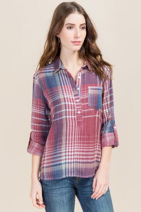 Alya Tessa Plaid Button Down Top - Mauve