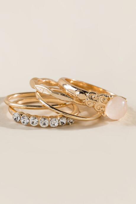 Francesca's Skye Semi-precious Stone Ring Set - Pale Pink