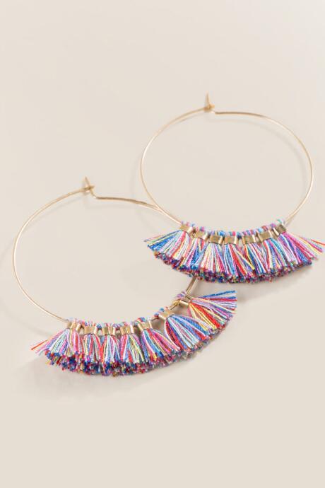 Francesca's Faye Multi Tassel Hoops - Multi
