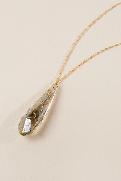 Francesca's Arcelia Iridescent Teardrop Pendant In Gray - Gray