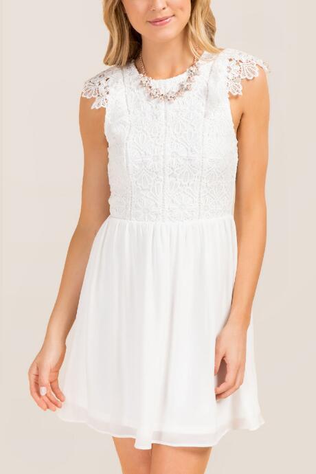 Francesca Inchess Emilia Ladder Crochet Floral Combo Dress - Ivory