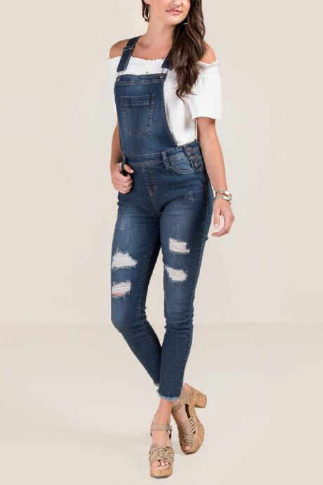 Francesca's Percy Destructed Overalls - Dark