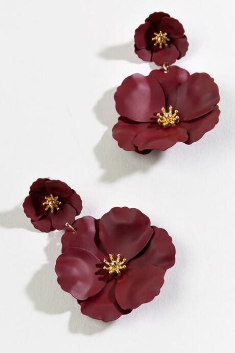 Francesca's Cecilia Floral Drop Earrings - Burgundy